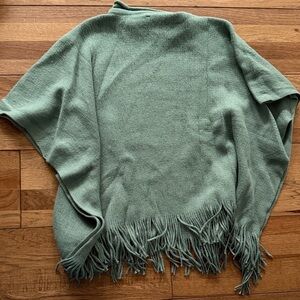 Sage Green Fringe Poncho Sweater